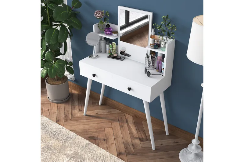 Junji Sminkbord 89,8x111,8 cm Vit - Hanah Home - Möbler - Bord & matgrupper - Sminkbord & toalettbord - Sminkbord med spegel