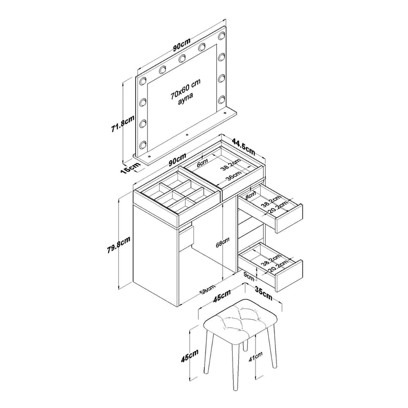 Kaolins Sminkbord 90x79,8x44,5 cm - Vit - Möbler - Bord & matgrupper - Sminkbord & toalettbord