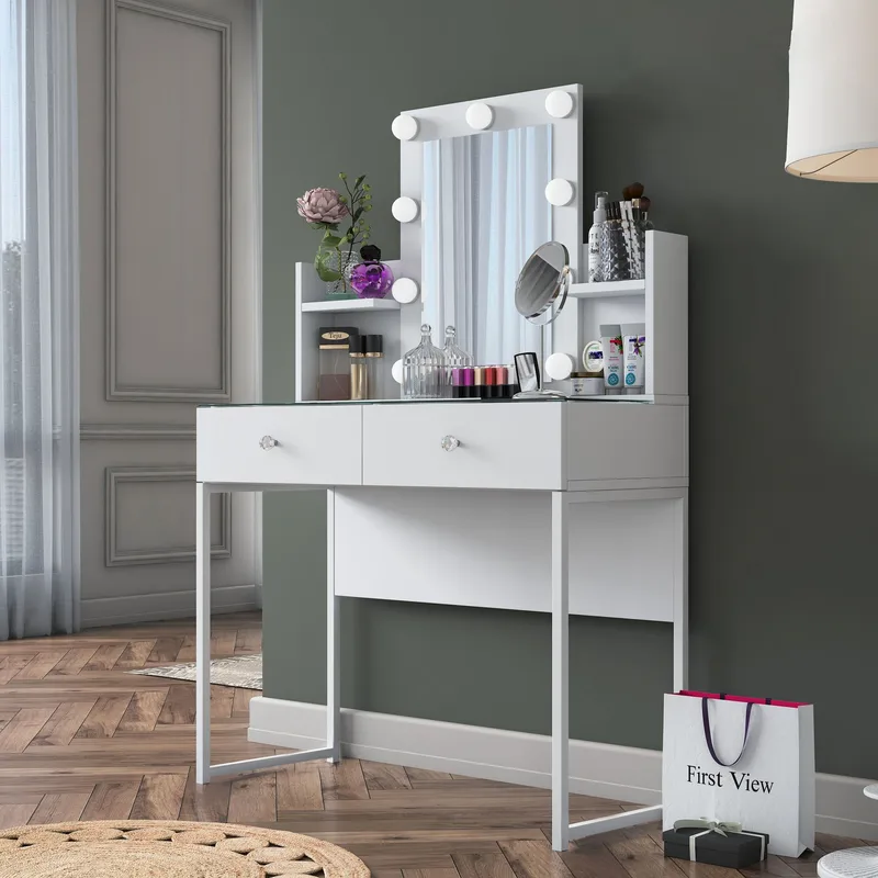 Keldan Sminkbord 90x136,8x40 cm - Vit - Möbler - Bord & matgrupper - Sminkbord & toalettbord