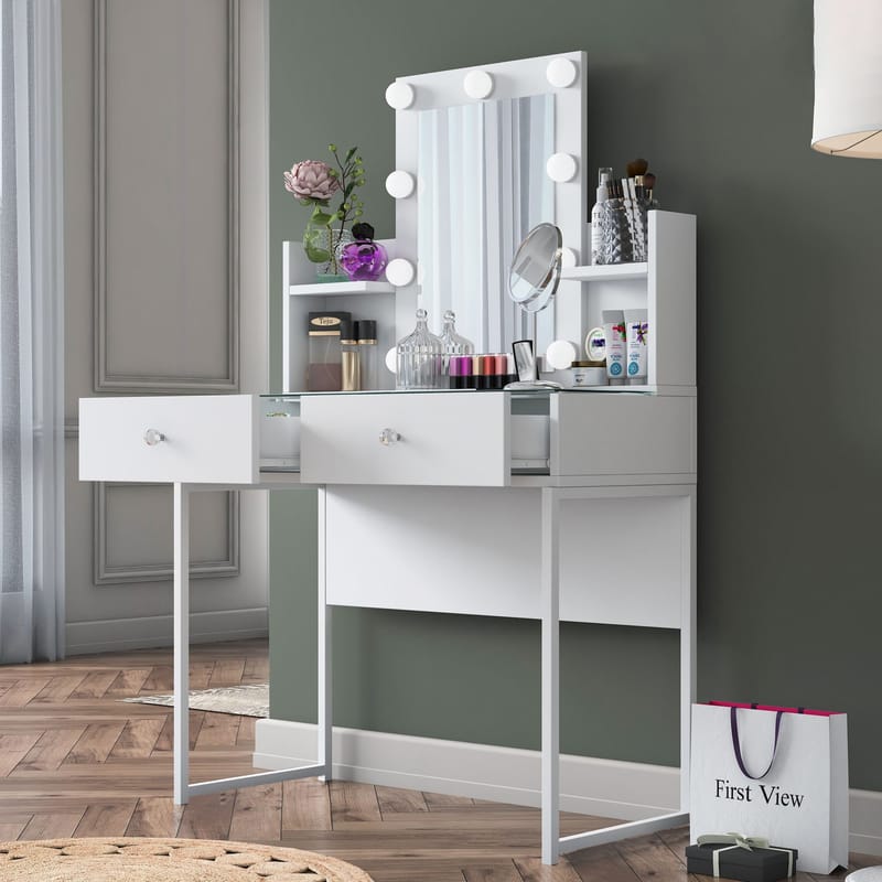 Keldan Sminkbord 90x136,8x40 cm - Vit - Möbler - Bord & matgrupper - Sminkbord & toalettbord