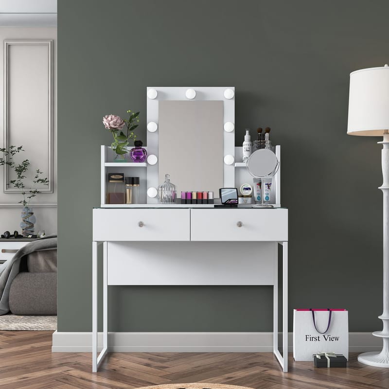 Keldan Sminkbord 90x136,8x40 cm - Vit - Möbler - Bord & matgrupper - Sminkbord & toalettbord