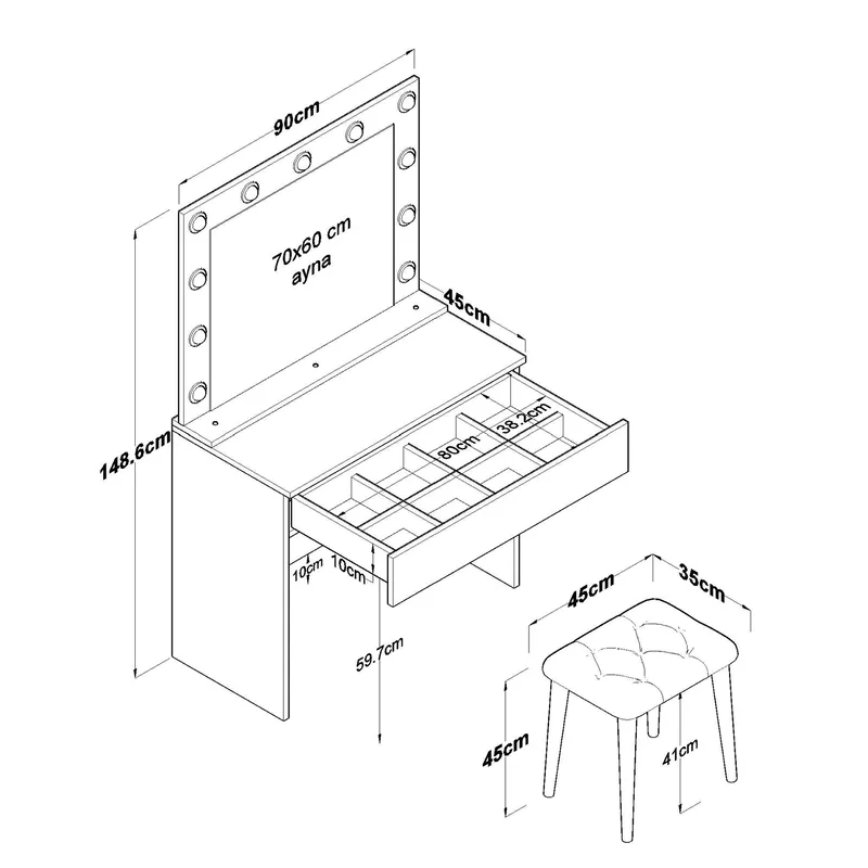 Matlerd Sminkbord 90x76,8x45 cm - Vit - Möbler - Bord & matgrupper - Sminkbord & toalettbord