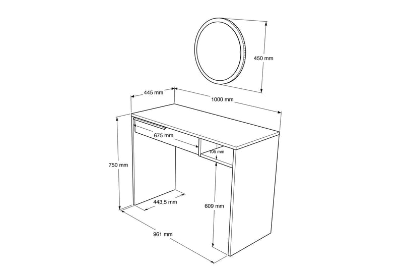Naho Sminkbord 100 cm - Vit - Möbler - Bord & matgrupper - Sminkbord & toalettbord - Sminkbord med spegel