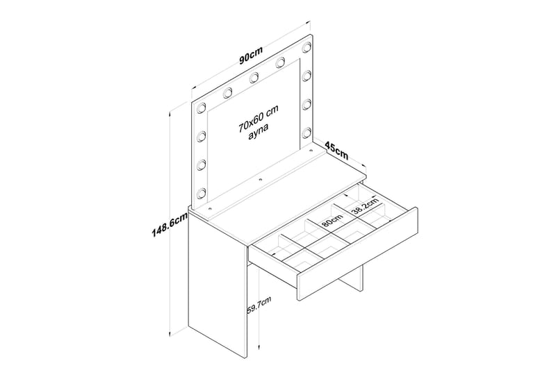 Naomori Sminkbord 90 cm - Vit - Möbler - Bord & matgrupper - Sminkbord & toalettbord - Sminkbord med spegel