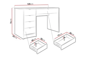 Novaj Sminkbord Med förvaring 55 cm djup 120 cm bred - Vit / Mässing Handtag - Möbler - Bord & matgrupper - Sminkbord & toalettbord