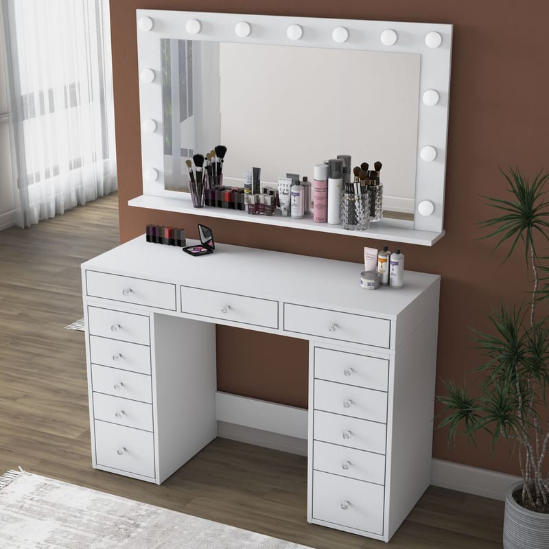 Pervik Sminkbord 120x81,6x44,5 cm - Vit, kallvit - Möbler - Bord & matgrupper - Sminkbord & toalettbord