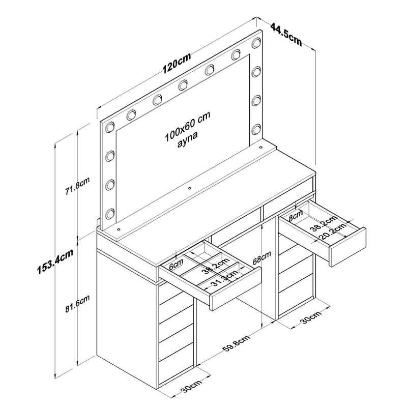 Pervik Sminkbord 120x81,6x44,5 cm - Vit, kallvit - Möbler - Bord & matgrupper - Sminkbord & toalettbord