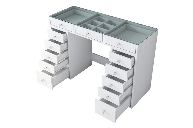 Ramender Sminkbord med förvaring Bordsskiva Glas 120 cm - Vit - Möbler - Bord & matgrupper - Sminkbord & toalettbord