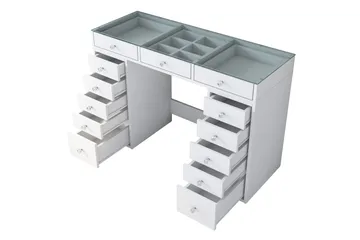 Ramender Sminkbord med förvaring Bordsskiva Glas 120 cm - Vit - Möbler - Bord & matgrupper - Sminkbord & toalettbord