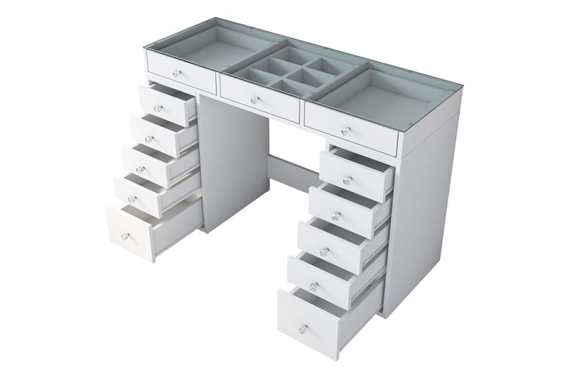 Ramender Sminkbord med förvaring Bordsskiva Glas 120 cm - Vit - Möbler - Bord & matgrupper - Sminkbord & toalettbord