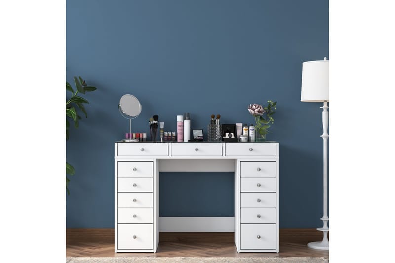 Ramender Sminkbord med förvaring Bordsskiva Glas 120 cm - Vit - Möbler - Bord & matgrupper - Sminkbord & toalettbord