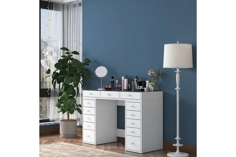 Ramender Sminkbord med förvaring Bordsskiva Glas 120 cm - Vit - Möbler - Bord & matgrupper - Sminkbord & toalettbord