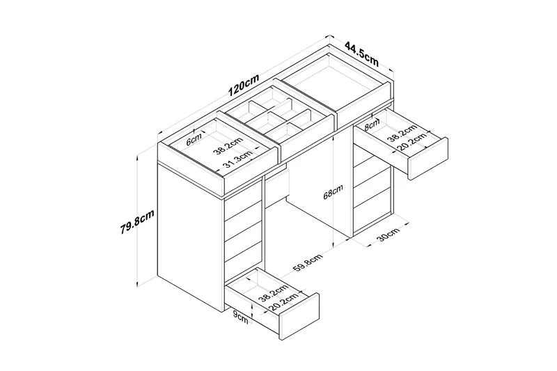 Ramender Sminkbord med förvaring Bordsskiva Glas 120 cm - Vit - Möbler - Bord & matgrupper - Sminkbord & toalettbord