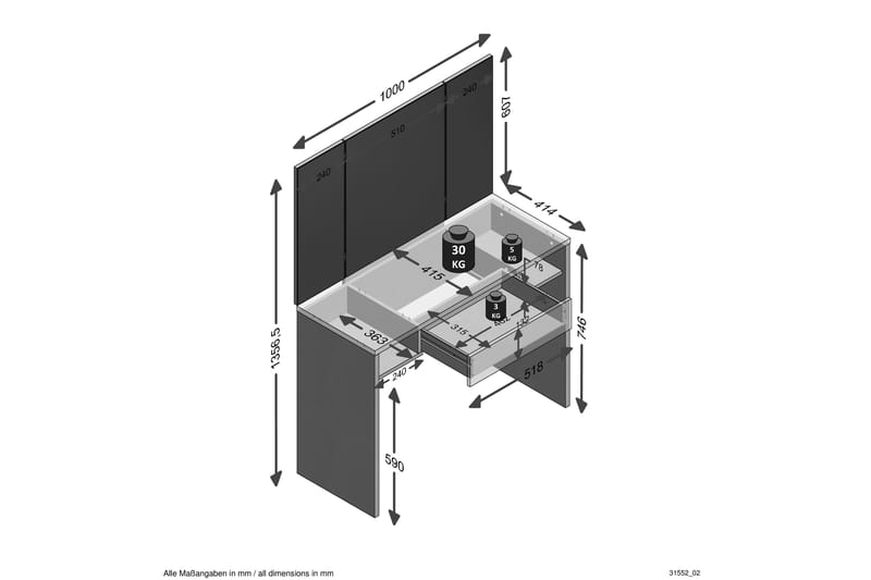 Ridell Sminkbord 100 cm - Vit - Sminkbord med spegel - Sminkbord & toalettbord