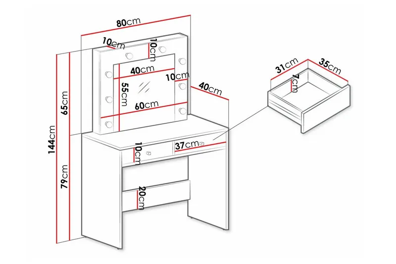 Scotsdale Sminkbord 80x40 cm - Cashmere - Möbler - Bord & matgrupper - Sminkbord & toalettbord - Sminkbord med spegel