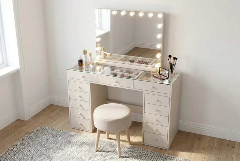 Sminkbord Basic Home Glow 120 cm med Glow Sminkspegel 80 cm Beige - Möbler - Bord & matgrupper - Sminkbord & toalettbord - Sminkbord med lampor