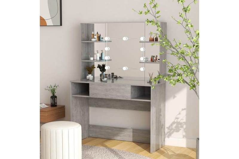 Sminkbord med LED-belysning 100x40x135 cm MDF betonggrå - Grå - Sminkbord & toalettbord - Sminkbord med lampor - Sminkbord med spegel