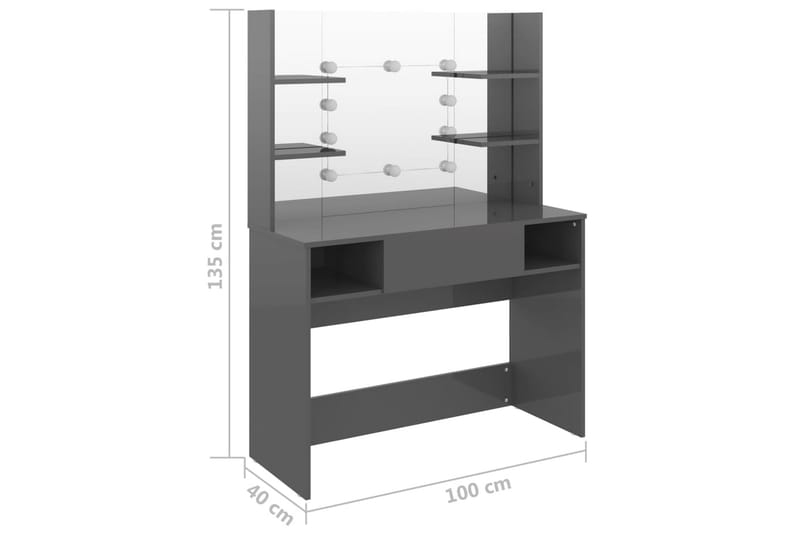 Sminkbord med LED-belysning 100x40x135 cm MDF grå - Grå - Sminkbord & toalettbord - Sminkbord med lampor - Sminkbord med spegel