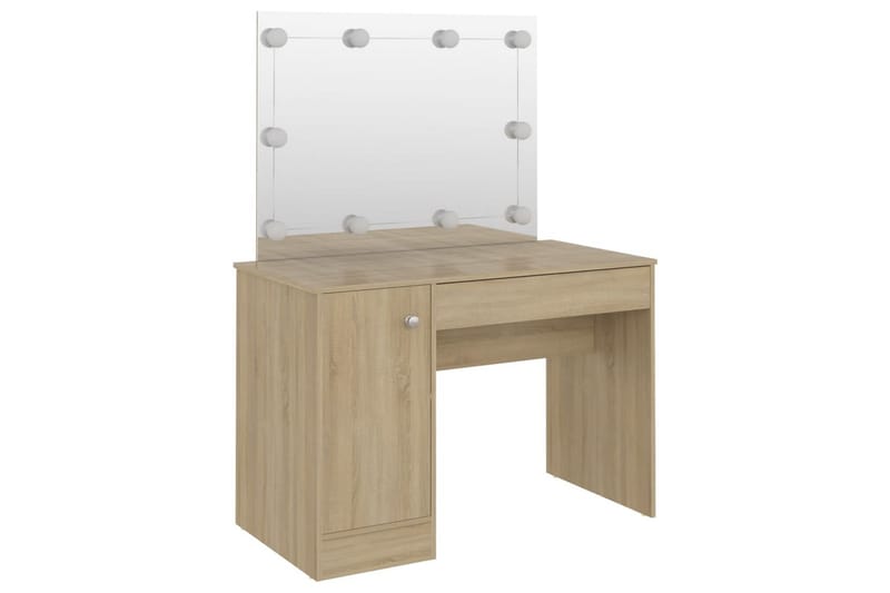 Sminkbord med LED-belysning 110x55x145 cm MDF ek - Brun - Sminkbord med spegel - Sminkbord & toalettbord - Sminkbord med lampor