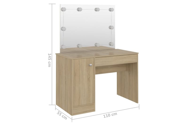 Sminkbord med LED-belysning 110x55x145 cm MDF ek - Brun - Sminkbord & toalettbord - Sminkbord med lampor - Sminkbord med spegel