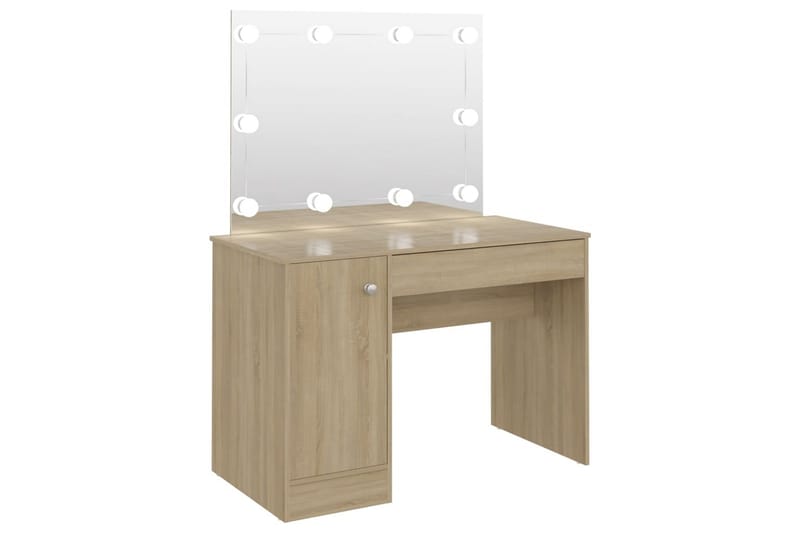 Sminkbord med LED-belysning 110x55x145 cm MDF ek - Brun - Sminkbord & toalettbord - Sminkbord med lampor - Sminkbord med spegel