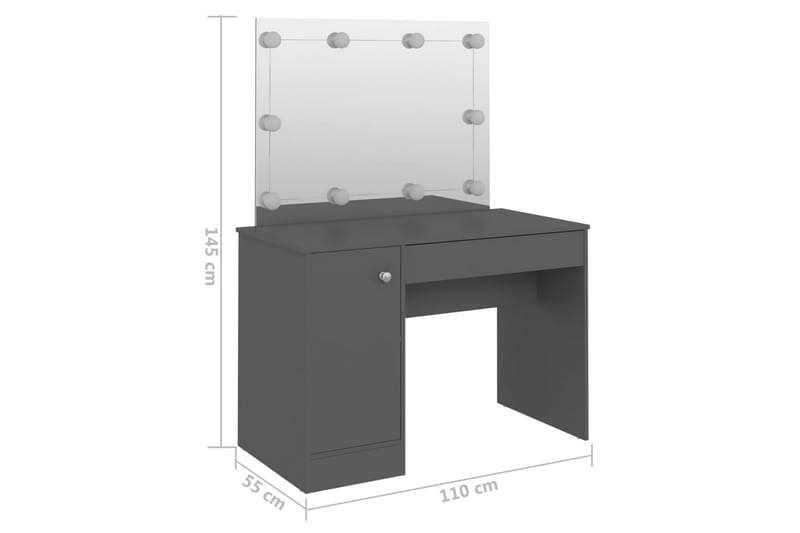 Sminkbord med LED-belysning 110x55x145 cm MDF grå - Grå - Sminkbord & toalettbord - Sminkbord med lampor - Sminkbord med spegel