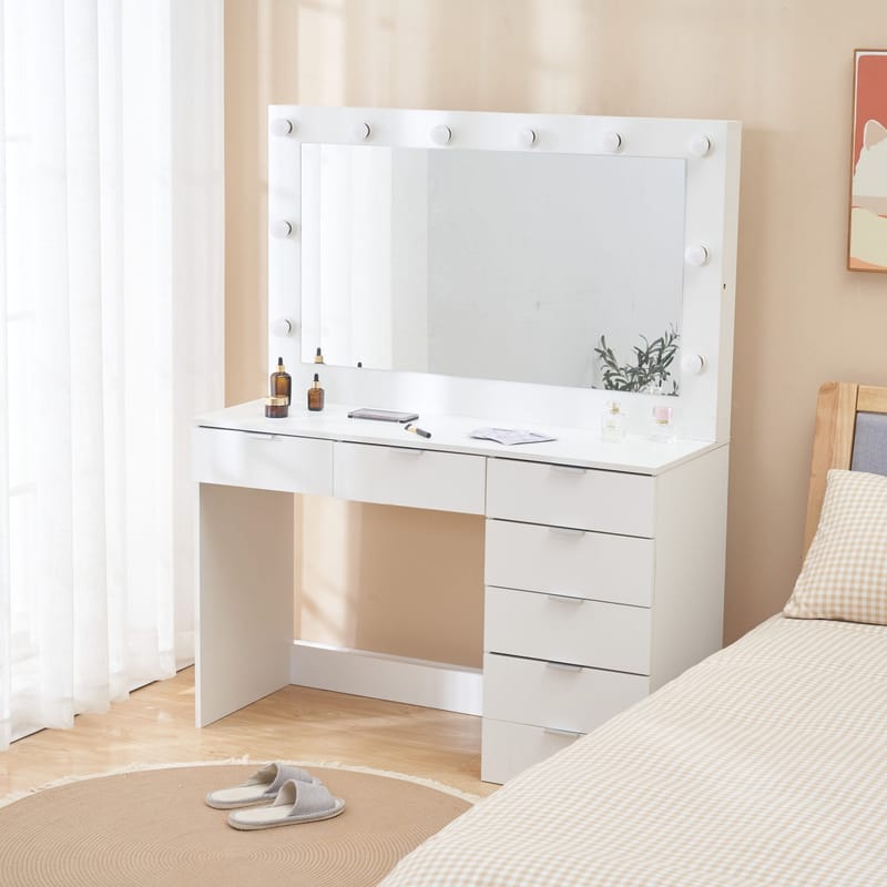Sminkbord med spegel, belysning och förvaring - Vit - Möbler - Bord & matgrupper - Sminkbord & toalettbord - Sminkbord med spegel
