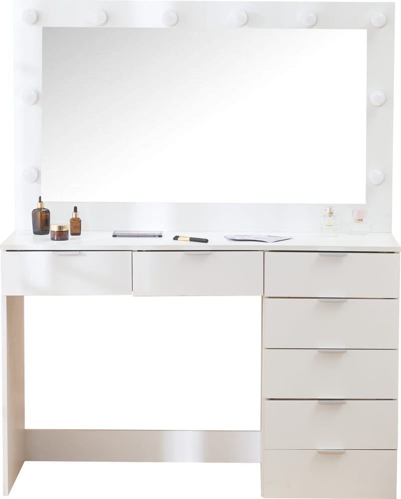 Sminkbord med spegel, belysning och förvaring - Vit - Möbler - Bord & matgrupper - Sminkbord & toalettbord - Sminkbord med spegel