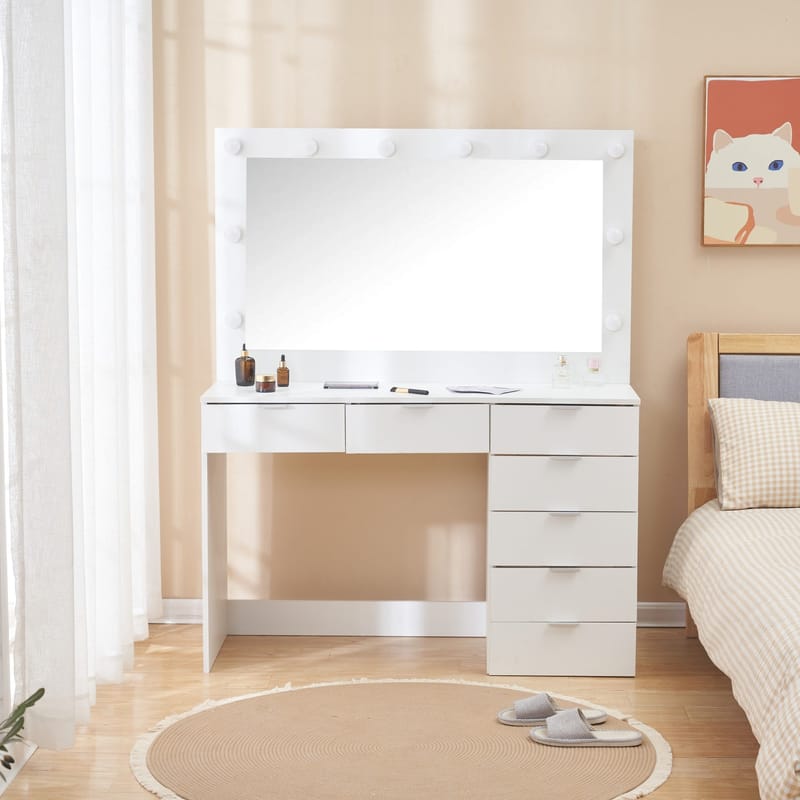 Sminkbord med spegel, belysning och förvaring - Vit - Möbler - Bord & matgrupper - Sminkbord & toalettbord - Sminkbord med spegel