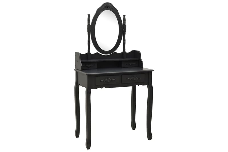 Sminkbord med pall svart 75x69x140 cm paulowniaträ - Svart - Sminkbord & toalettbord - Sminkbord med spegel