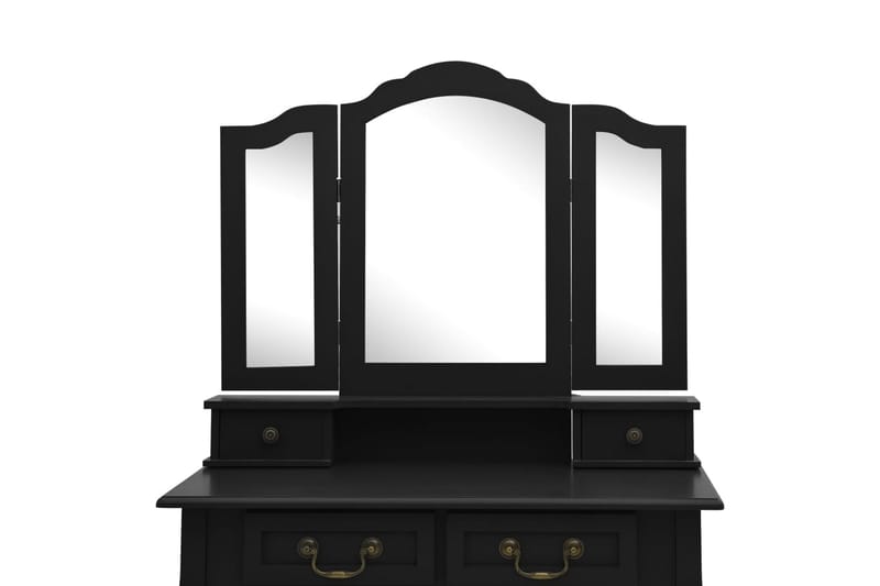 Sminkbord med pall svart 80x69x141 cm paulowniaträ - Svart - Sminkbord & toalettbord - Sminkbord med spegel