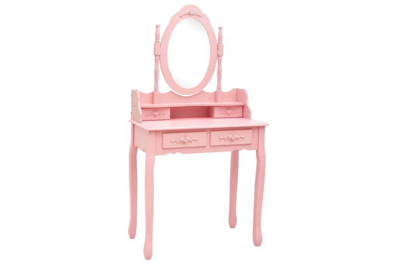 Sminkbord med pall rosa 75x69x140 cm paulowniaträ - Rosa - Sminkbord & toalettbord - Sminkbord med spegel - Sminkbord barn
