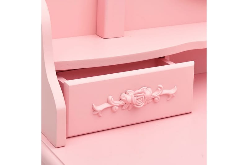 Sminkbord med pall rosa 75x69x140 cm paulowniaträ - Rosa - Möbler - Bord & matgrupper - Sminkbord & toalettbord