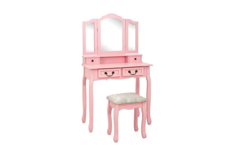 Sminkbord med pall rosa 80x69x141 cm paulowniaträ - Rosa - Sminkbord barn - Sminkbord & toalettbord - Sminkbord med spegel