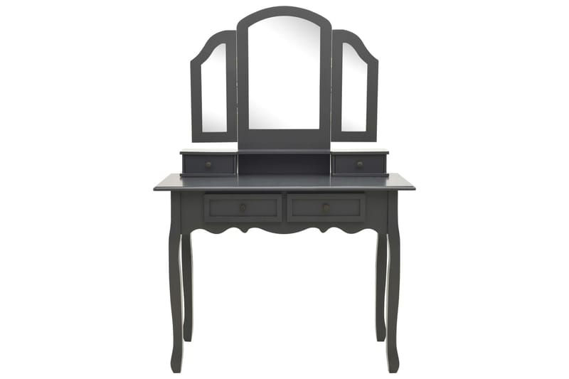 Sminkbord med pall grå 100x40x146 cm paulowniaträ - Grå - Sminkbord & toalettbord - Sminkbord med spegel