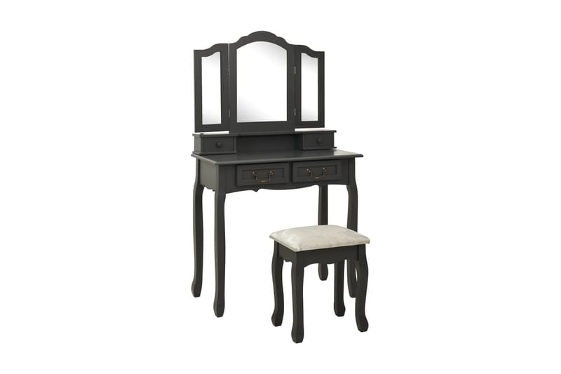 Sminkbord med pall grå 80x69x141 cm paulowniaträ - Grå - Sminkbord & toalettbord - Sminkbord med spegel