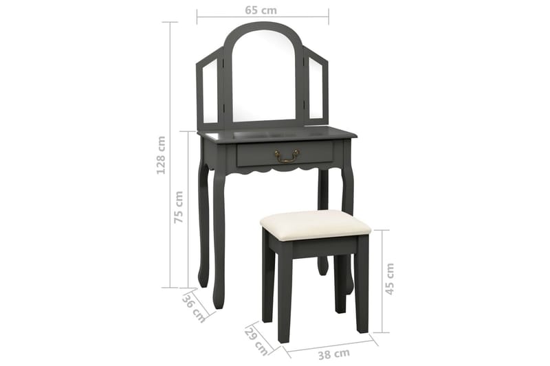 Sminkbord med pall grå 65x36x128 cm kejsarträ MDF - Grå - Möbler - Bord & matgrupper - Sminkbord & toalettbord