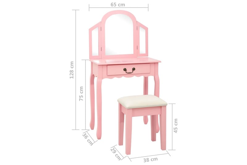 Sminkbord med pall rosa 65x36x128 cm kejsarträ MDF - Rosa - Möbler - Bord & matgrupper - Sminkbord & toalettbord