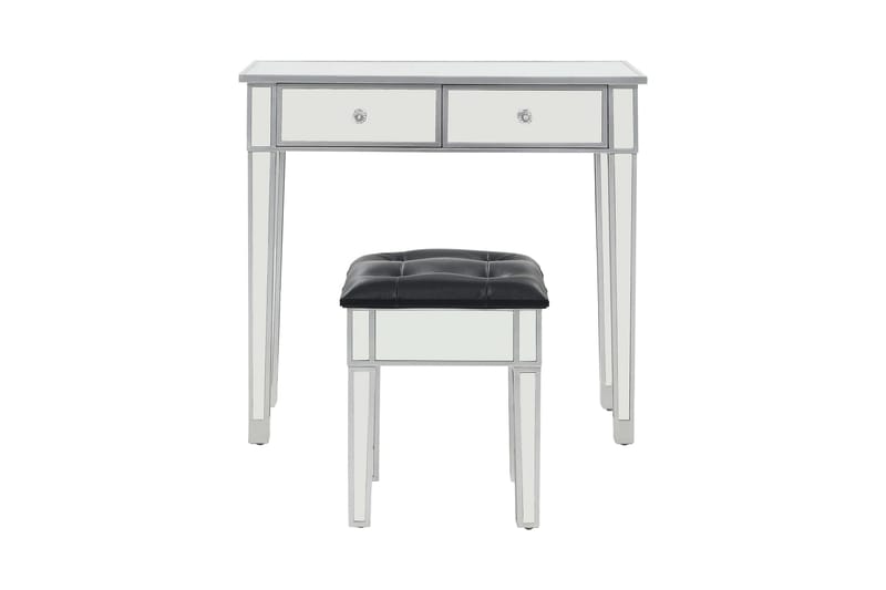 Sminkbord med pall spegellådor MDF och glas - Silver - Sminkbord & toalettbord - Spegelbord