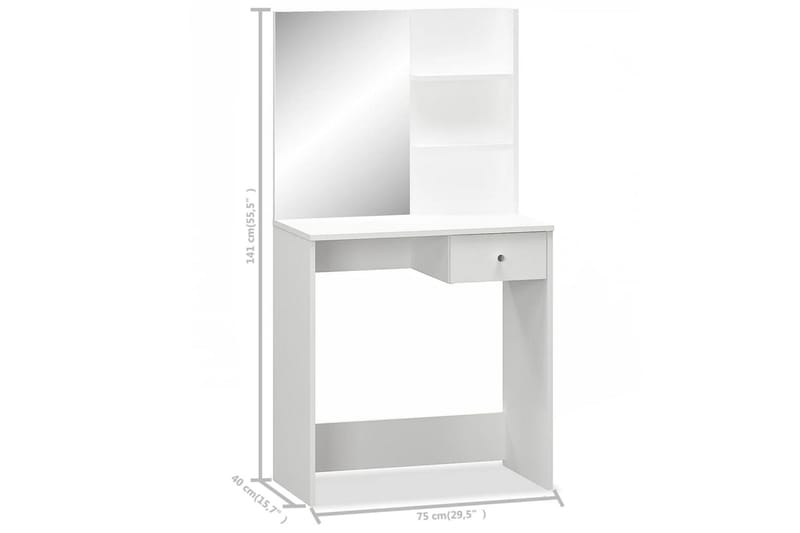 Sminkbord spånskiva 75x40x141 cm vit - Vit - Sminkbord & toalettbord - Sminkbord med spegel