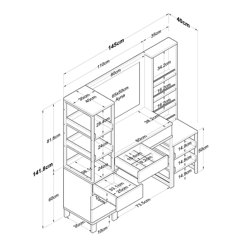 Sondal Sminkbord 145x141,8x40 cm - Vit - Möbler - Bord & matgrupper - Sminkbord & toalettbord