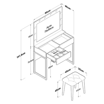 Tavren Sminkbord 90x141,8x40 cm - Vit - Möbler - Bord & matgrupper - Sminkbord & toalettbord