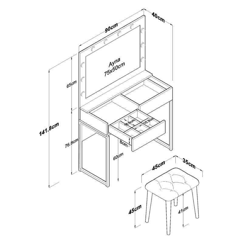 Tavren Sminkbord 90x141,8x40 cm - Vit - Möbler - Bord & matgrupper - Sminkbord & toalettbord