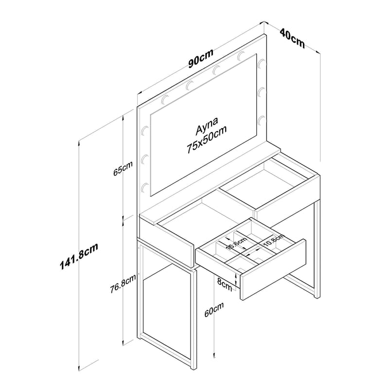 Tavren Sminkbord 90x141,8x40 cm - Vit - Möbler - Bord & matgrupper - Sminkbord & toalettbord