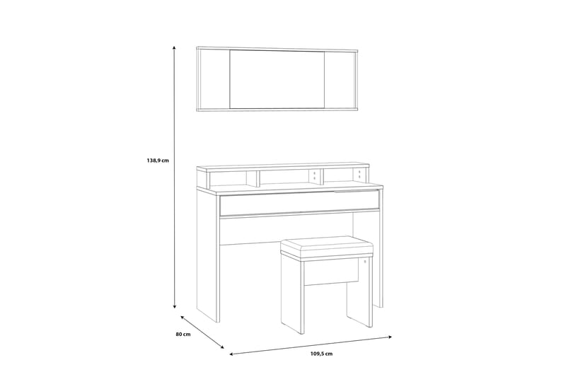 Vergina Sminkbord 110 cm - Brun/Svart - Sminkbord med spegel - Sminkbord & toalettbord