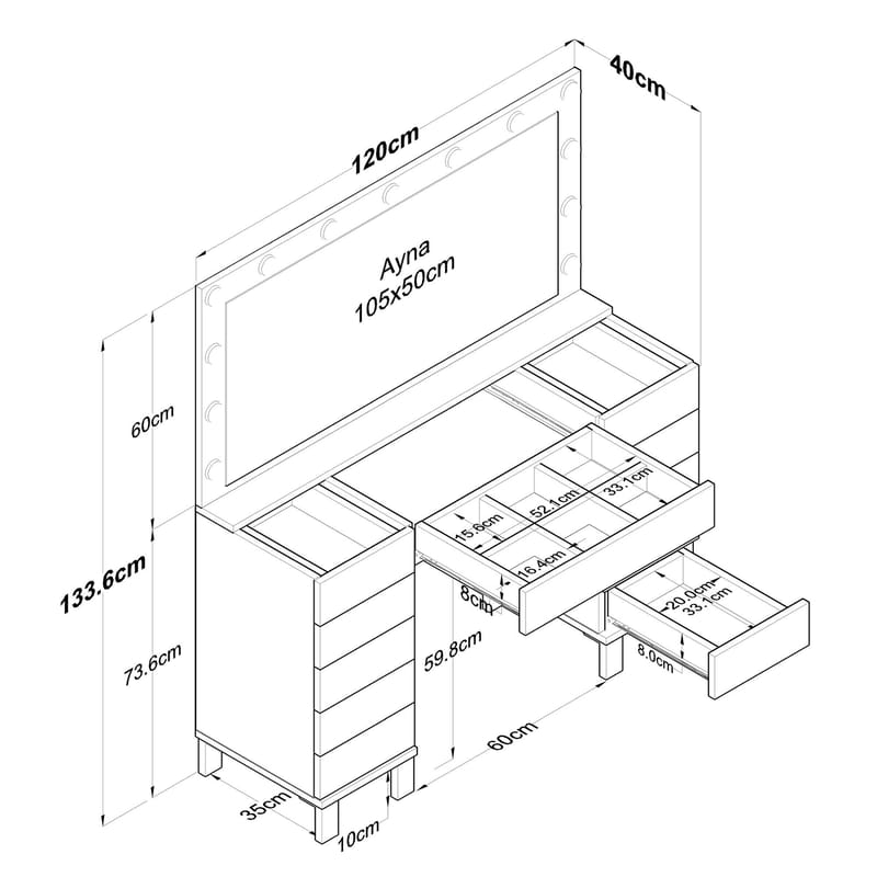 Wonthaggi Sminkbord 120x133,6x40 cm - Vit - Möbler - Bord & matgrupper - Sminkbord & toalettbord