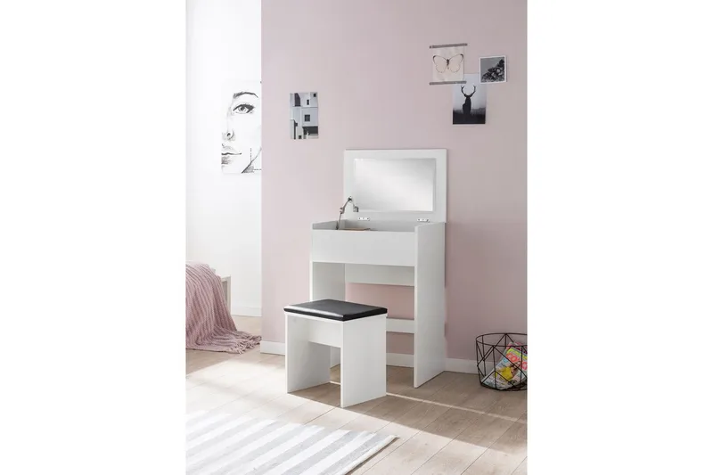 Sminkbord Wohnling Förvaringsutrymme för Osmetic White med spegelpall klassiskt modern - Möbler - Bord & matgrupper - Sminkbord & toalettbord