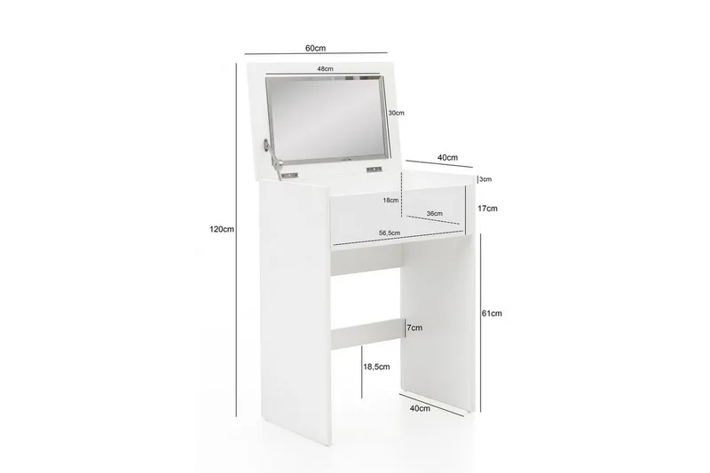 Sminkbord Wohnling Förvaringsutrymme för Osmetic White med spegelpall klassiskt modern - Möbler - Bord & matgrupper - Sminkbord & toalettbord