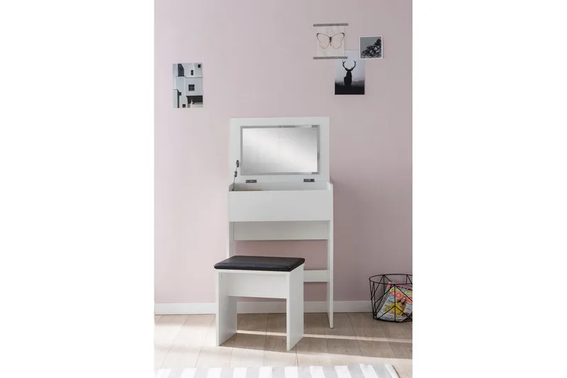 Sminkbord Wohnling Förvaringsutrymme för Osmetic White med spegelpall klassiskt modern - Möbler - Bord & matgrupper - Sminkbord & toalettbord