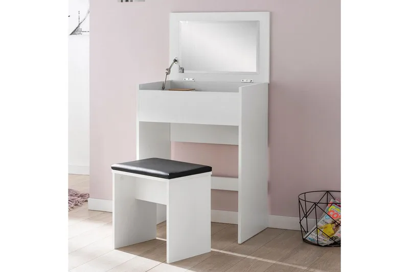 Sminkbord Wohnling Förvaringsutrymme för Osmetic White med spegelpall klassiskt modern - Möbler - Bord & matgrupper - Sminkbord & toalettbord